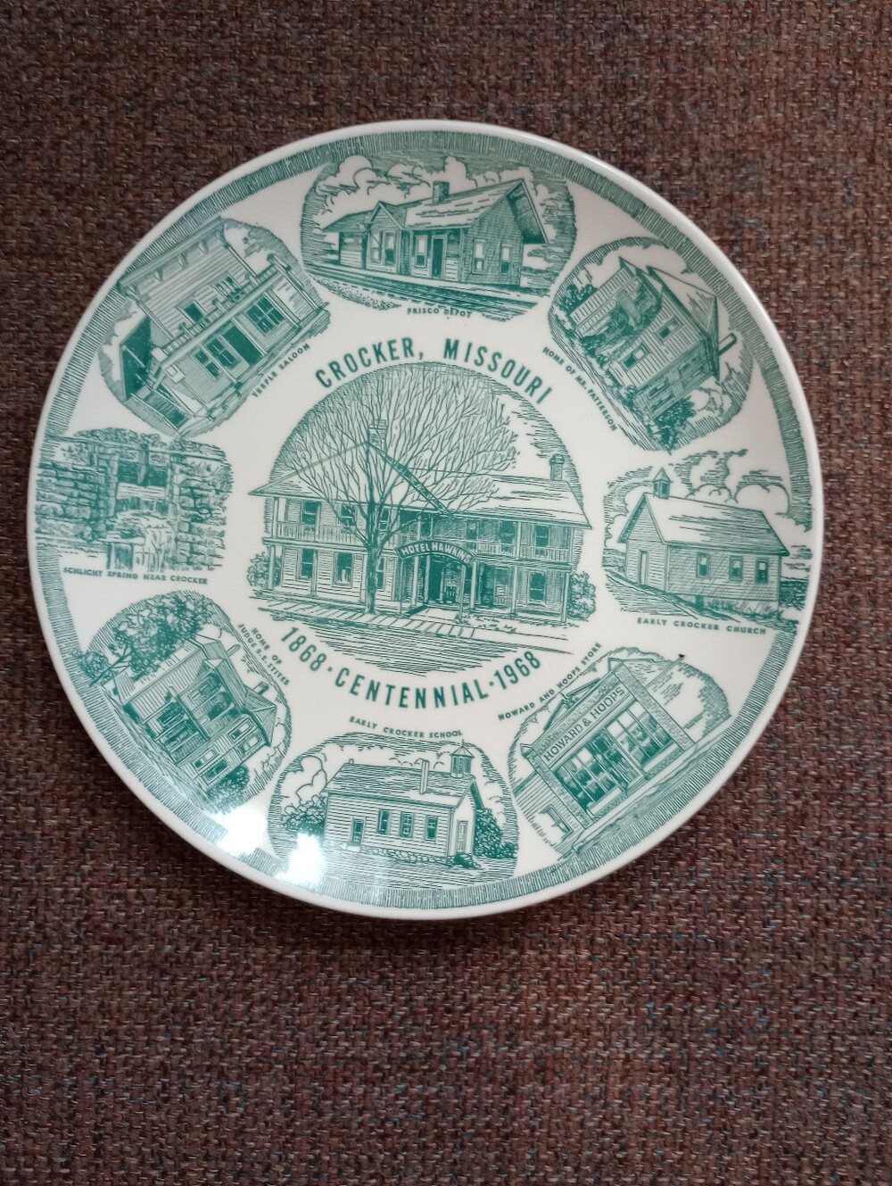 Crocker Missouri Centennial 1868-1968  10" Decorative Souvenir Collectors Plate